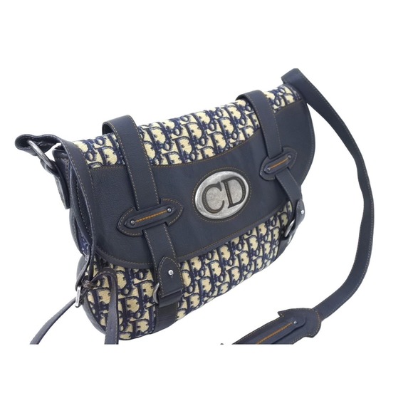 Christian Dior Trotter Messenger Bag Leather Beige Navy - Picture 4 of 10